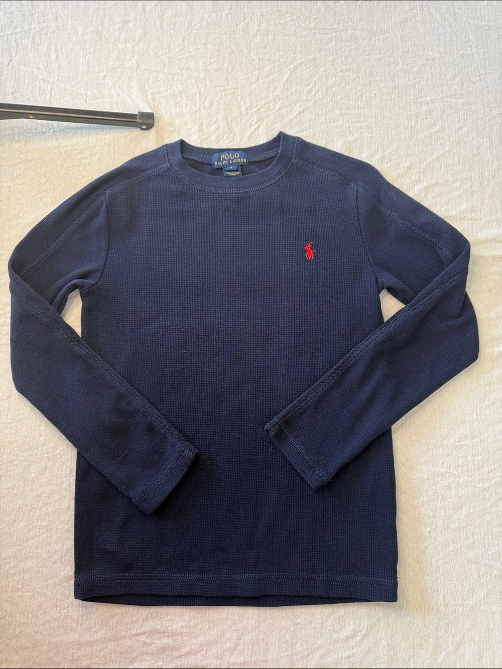 Polo Ralph Lauren Waffle Knit Thermal Long Sleeve Shirt Navy Blue Boys Size 7